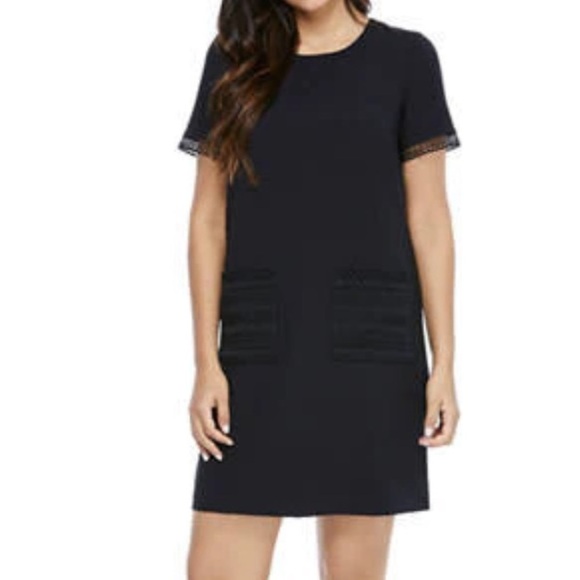 Maggy London Mystic Crepe crochet pocket sleeves size 12 navy blue Dress classic - Picture 1 of 16